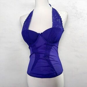 La Senza y2k Purple Lace Halter Top lingerie corset S